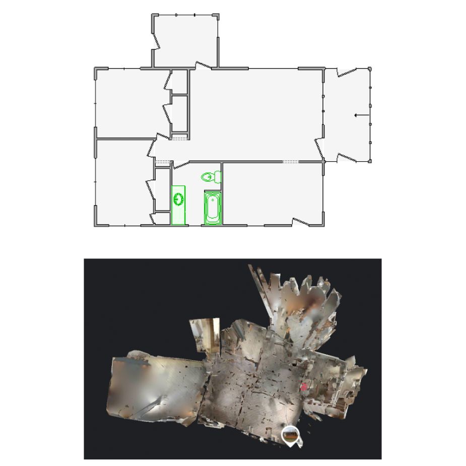 Converting distorted Matterport data to clean Xactimate ESX files for adjusters