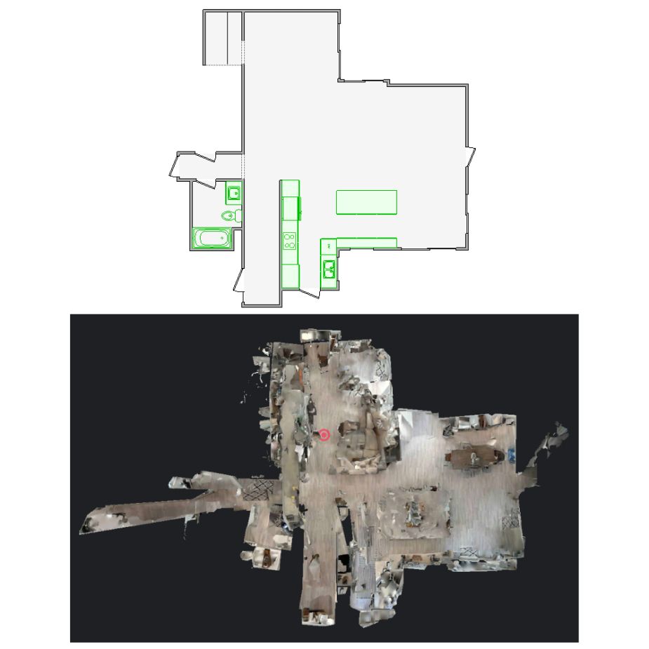Expert 3000 sq ft floor plan drafting using distorted Matterport source files