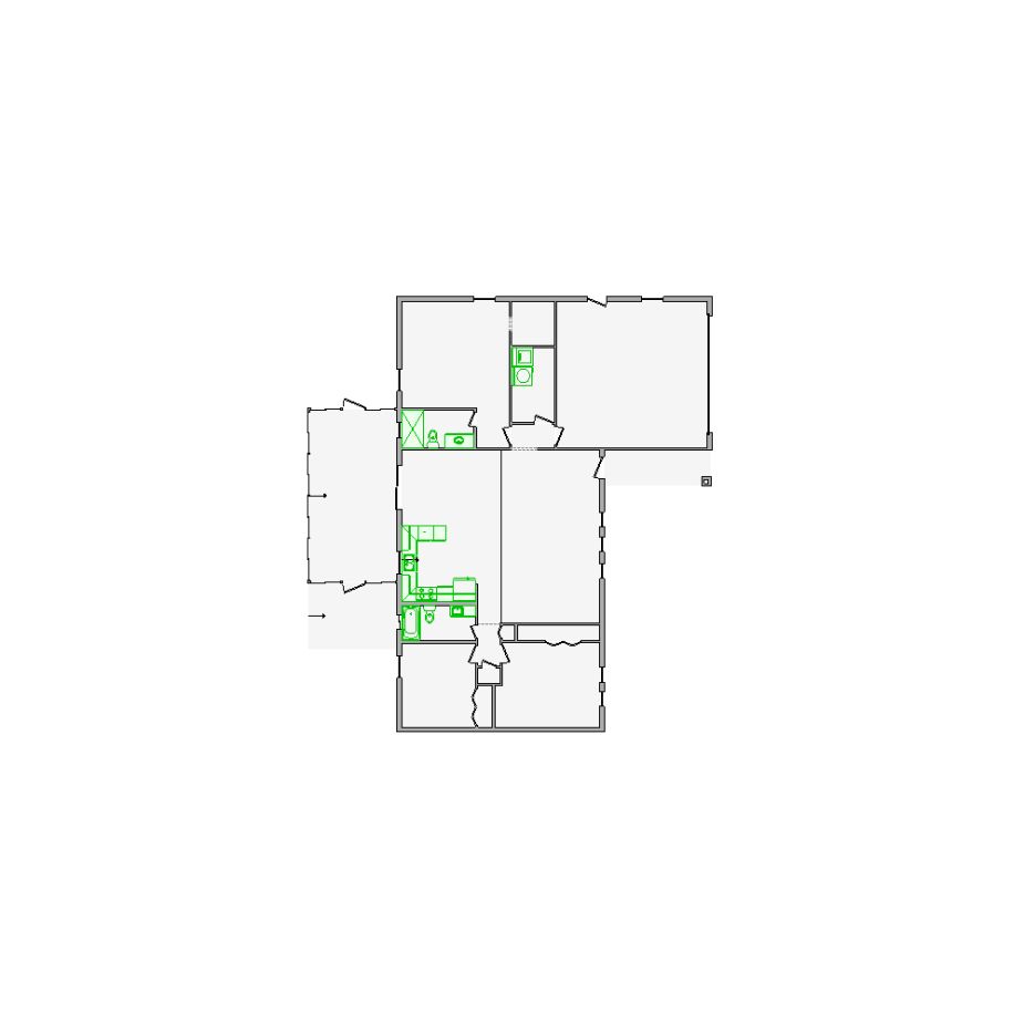 Detailed interior sketch for Xactimate (2001-2500 SF) for damage assessment and restoration. Includes doors, windows, ceilings, kitchen and bathroom symbols.