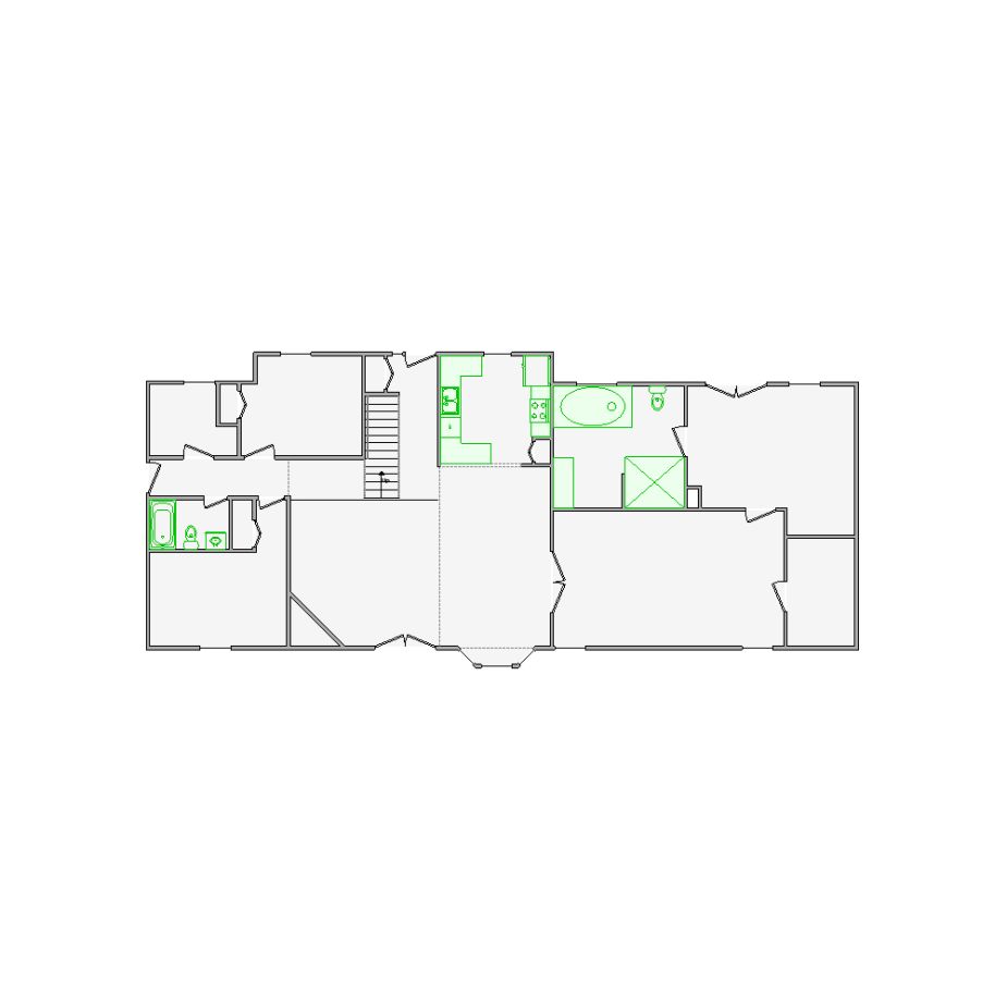 Detailed interior sketch for Xactimate (1501-2000 SF) for damage assessment and restoration. Includes doors, windows, ceilings, kitchen and bathroom symbols.