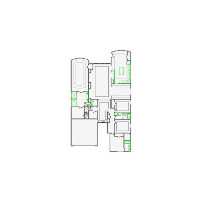 Detailed interior sketch for Xactimate (3001-3500 SF) for damage assessment and restoration. Includes doors, windows, ceilings, kitchen and bathroom symbols.
