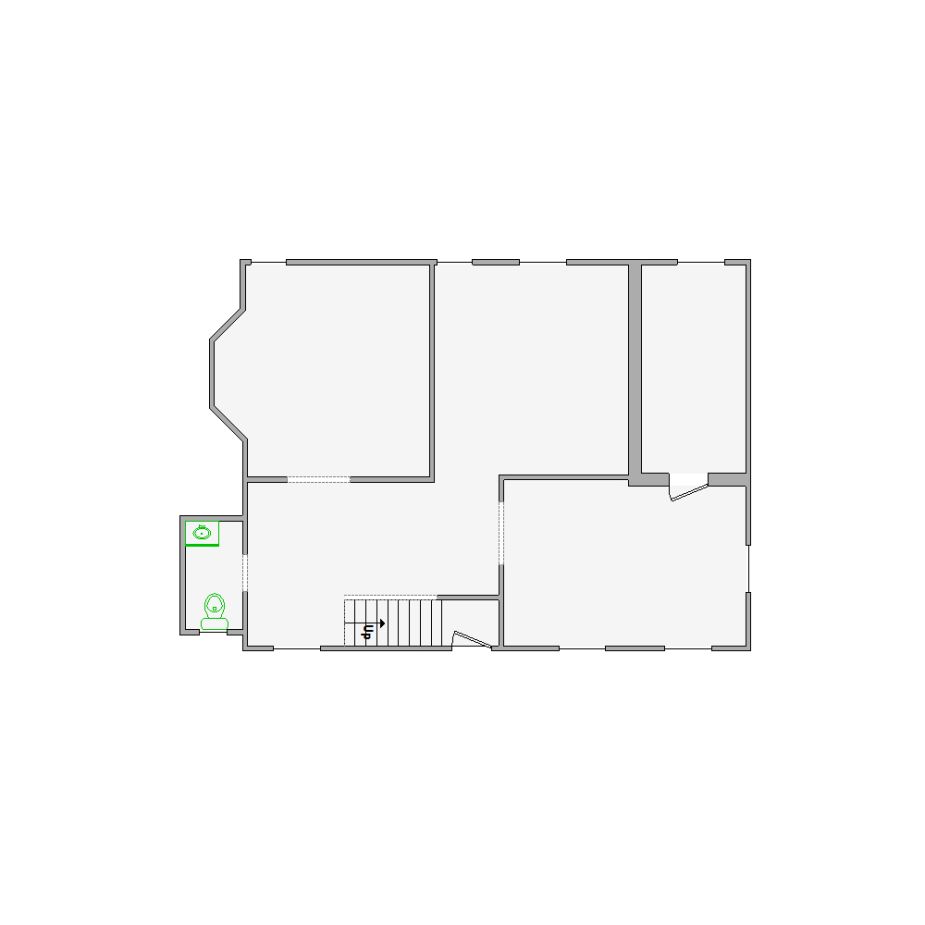 Detailed interior sketch for Xactimate (501-1000 SF) for damage assessment and restoration. Includes doors, windows, ceilings, kitchen and bathroom symbols.
