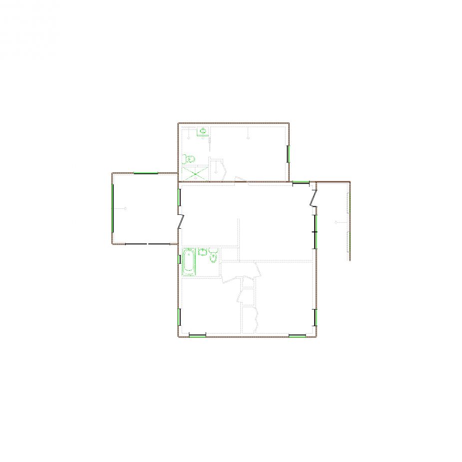 Detailed exterior sketch (751-1000 SF) based on interior layout provided by the client or created by us. Suitable for siding, paint, and wall estimates.