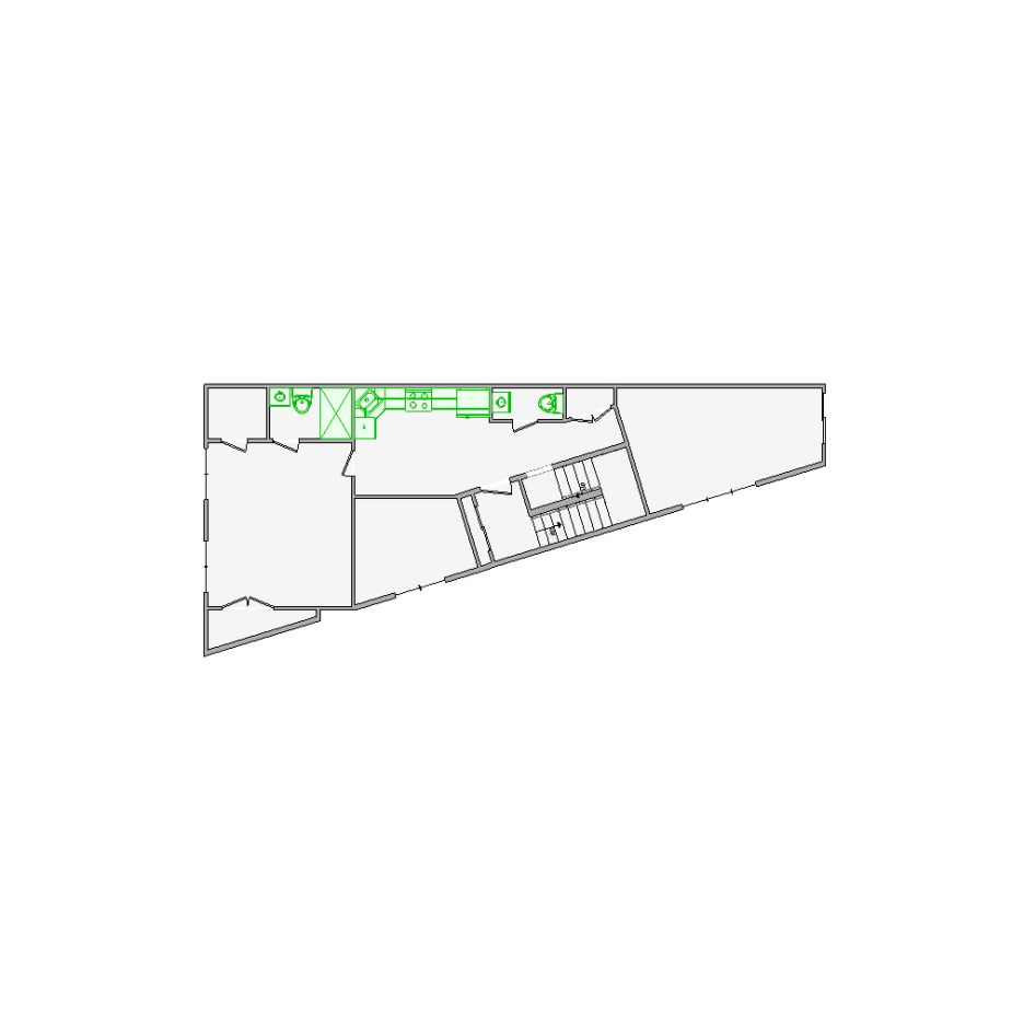 Detailed interior sketch for Xactimate (1501-2000 SF) for damage assessment and restoration. Includes doors, windows, ceilings, kitchen and bathroom symbols.