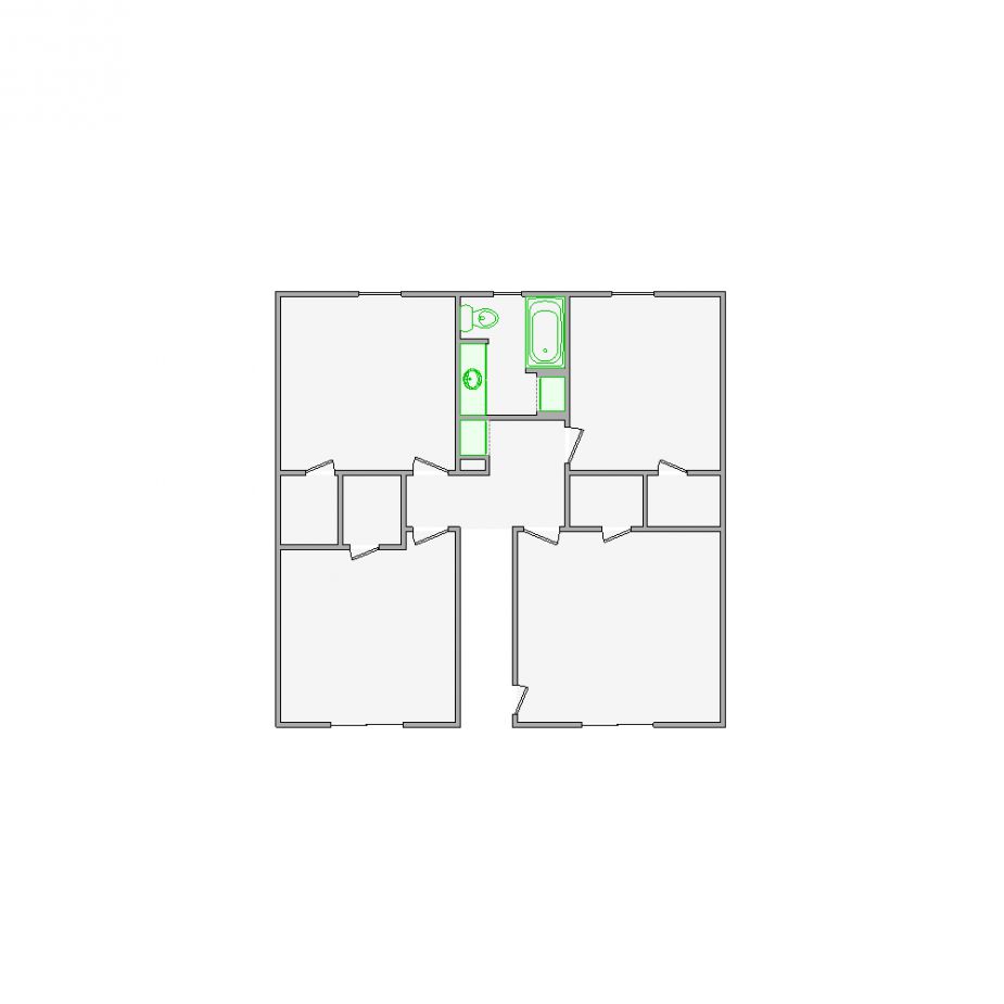 Detailed interior sketch for Xactimate (2001-2500 SF) for damage assessment and restoration. Includes doors, windows, ceilings, kitchen and bathroom symbols.