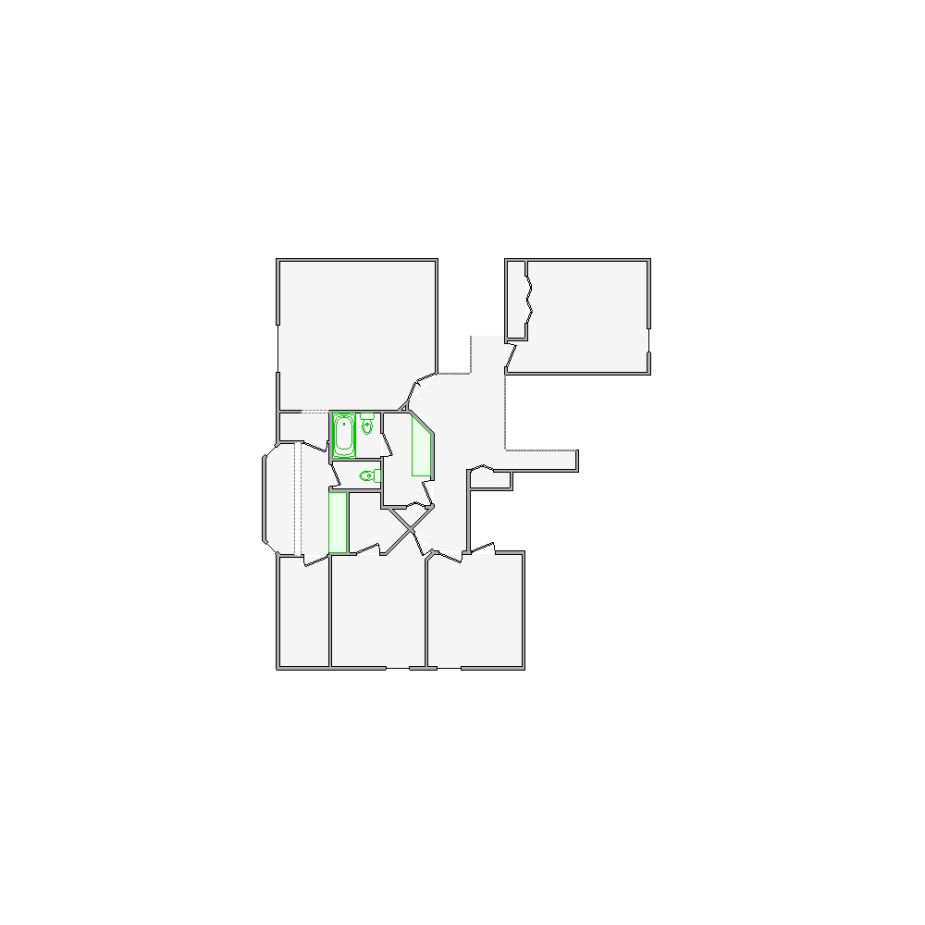 Detailed interior sketch for Xactimate (2001-2500 SF) for damage assessment and restoration. Includes doors, windows, ceilings, kitchen and bathroom symbols.