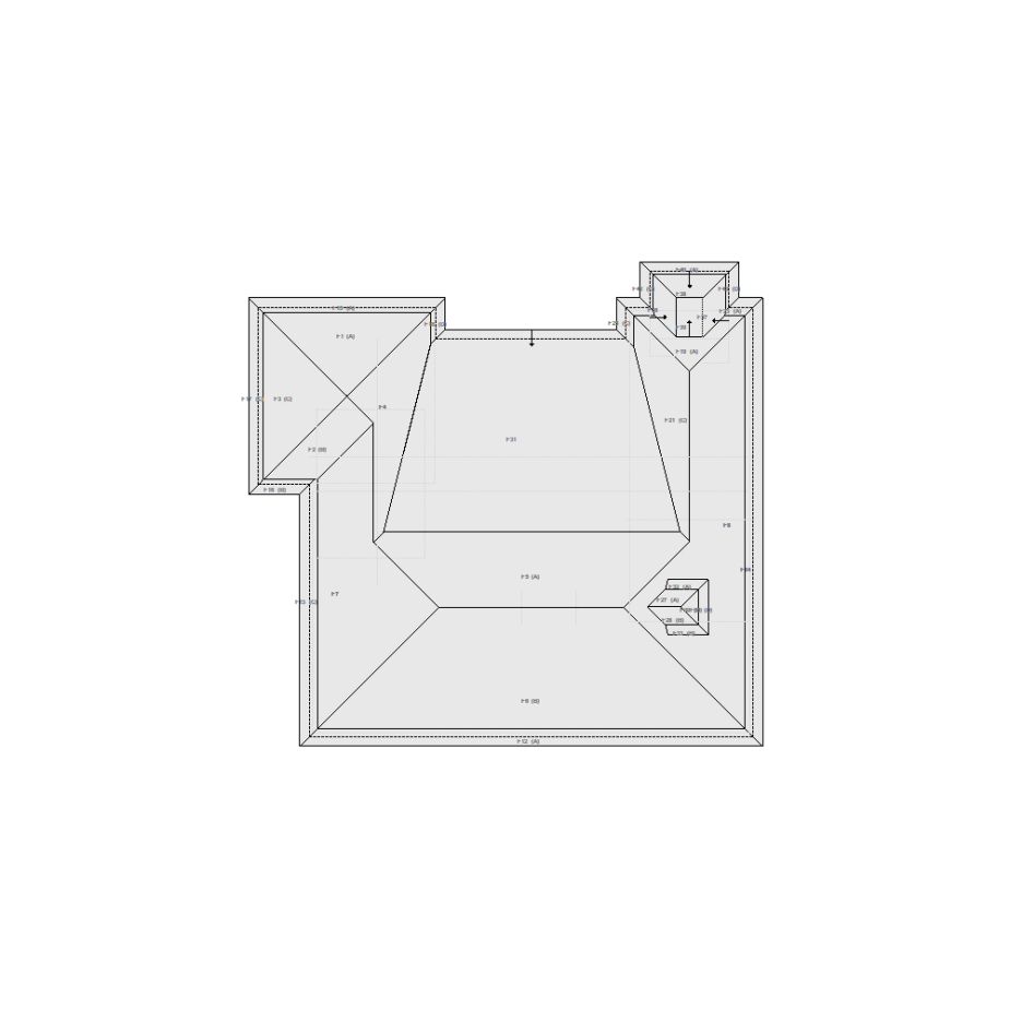 Roof sketch of a residential structure with a roof area (31-40 SQ), ideal for damage assessment and restoration purposes in Xactimate.