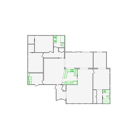 Detailed interior sketch for Xactimate (2001-2500 SF) for damage assessment and restoration. Includes doors, windows, ceilings, kitchen and bathroom symbols.