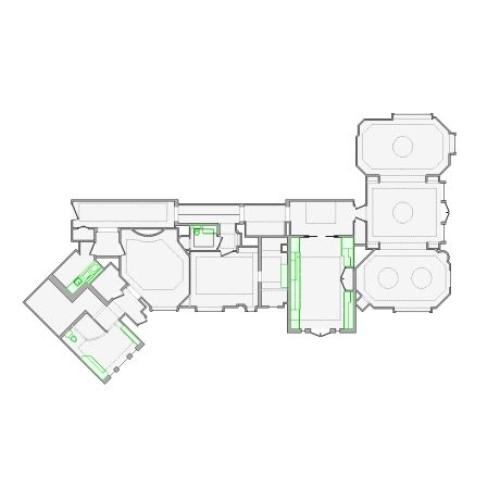 Detailed interior sketch for Xactimate (3501-4000 SF) for damage assessment and restoration. Includes doors, windows, ceilings, kitchen and bathroom symbols.