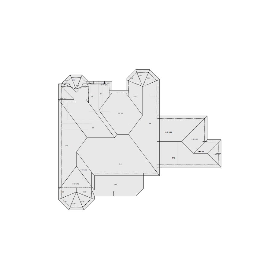 Roof sketch of a residential structure with a roof area (31-40 SQ), ideal for damage assessment and restoration purposes in Xactimate.