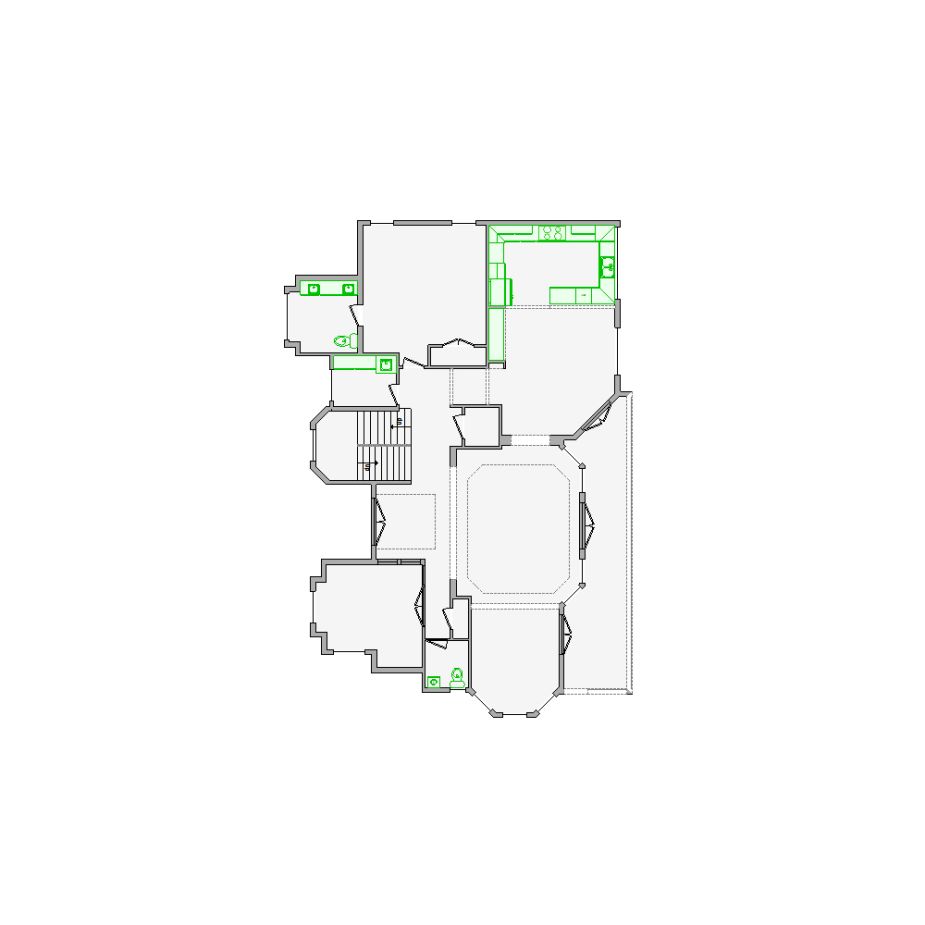 Detailed interior sketch for Xactimate (5001-5500 SF) for damage assessment and restoration. Includes doors, windows, ceilings, kitchen and bathroom symbols.