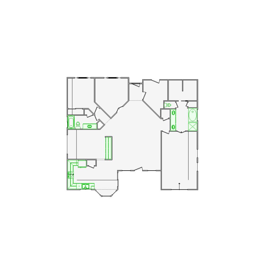 Detailed interior sketch for Xactimate (1501-2000 SF) for damage assessment and restoration. Includes doors, windows, ceilings, kitchen and bathroom symbols.