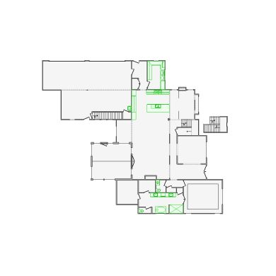 Detailed interior sketch for Xactimate (6501-7000 SF) for damage assessment and restoration. Includes doors, windows, ceilings, kitchen and bathroom symbols.
