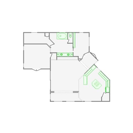 Detailed interior sketch for Xactimate (501-1000 SF) for damage assessment and restoration. Includes doors, windows, ceilings, kitchen and bathroom symbols.