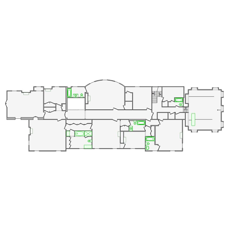 Detailed interior sketch for Xactimate (12001-17000 SF) for damage assessment and restoration. Includes doors, windows, ceilings, kitchen and bathroom symbols.