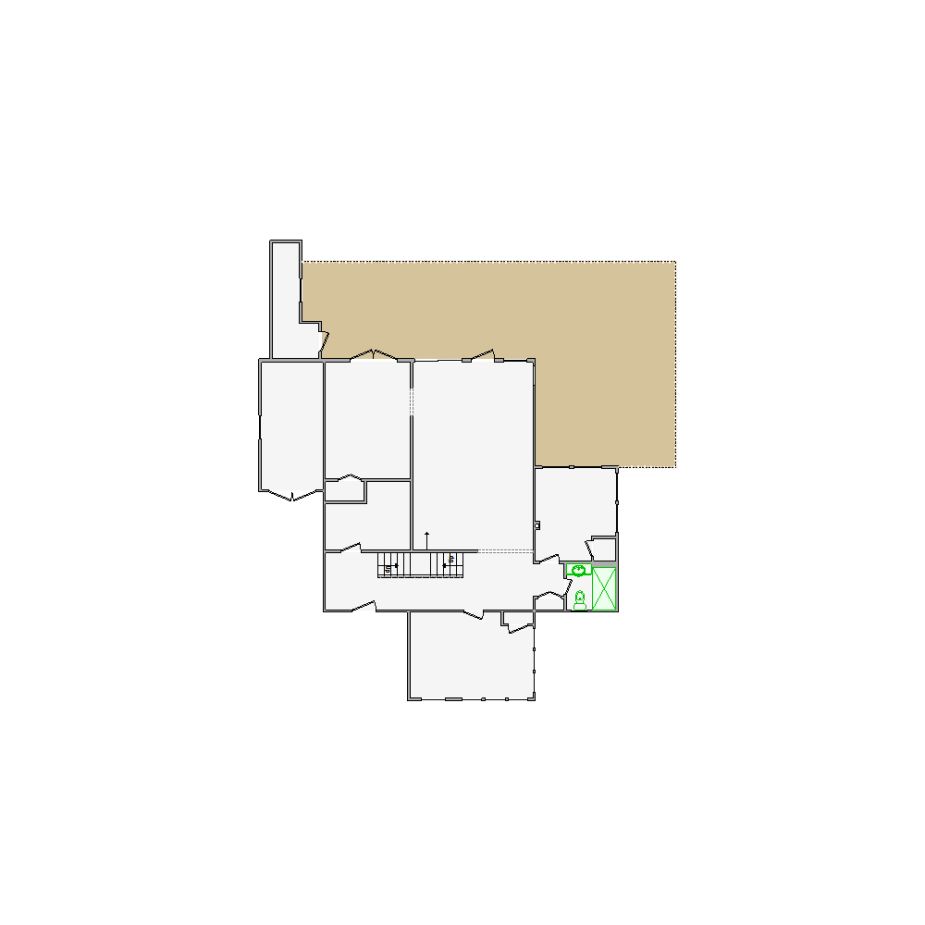 Detailed interior sketch for Xactimate (1001-1500 SF) for damage assessment and restoration. Includes doors, windows, ceilings, kitchen and bathroom symbols.