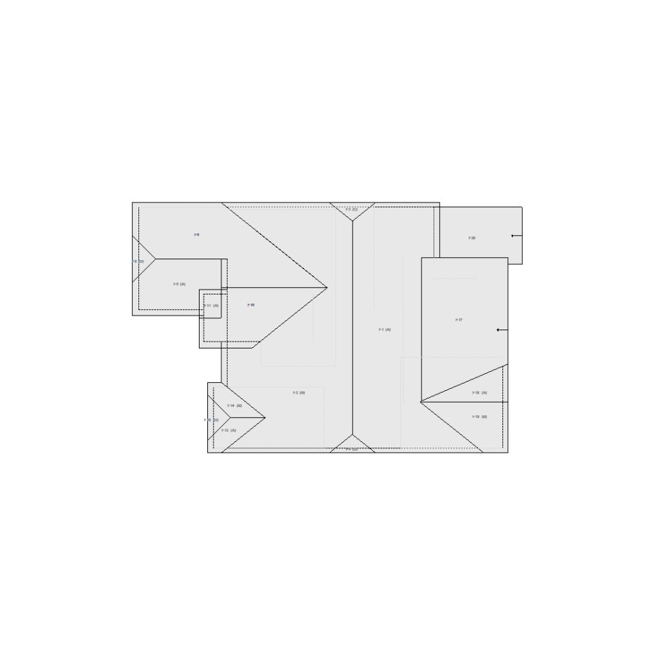 Roof sketch of a residential structure with a roof area (31-40 SQ), ideal for damage assessment and restoration purposes in Xactimate.