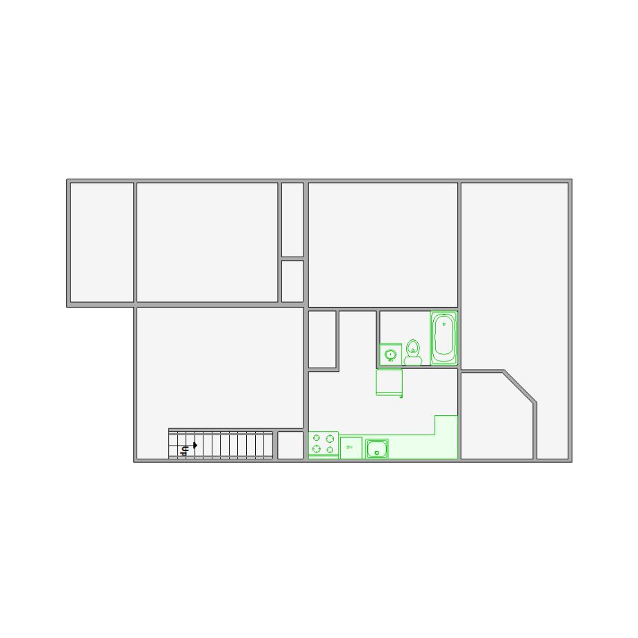 Simple interior sketch for Xactimate (1001-1500 SF). Perfect for partial renovations, such as updating floors, walls, or ceilings, without full detailing.