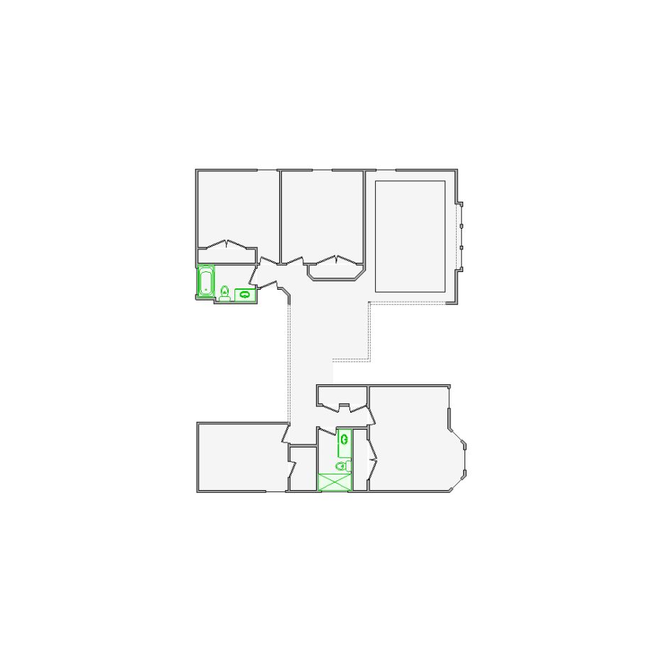 Detailed interior sketch for Xactimate (3001-3500 SF) for damage assessment and restoration. Includes doors, windows, ceilings, kitchen and bathroom symbols.