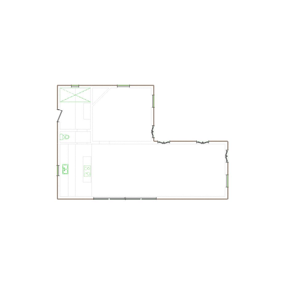 Detailed exterior sketch (1001-1500 SF) based on interior layout provided by the client or created by us. Suitable for siding, paint, and wall estimates.