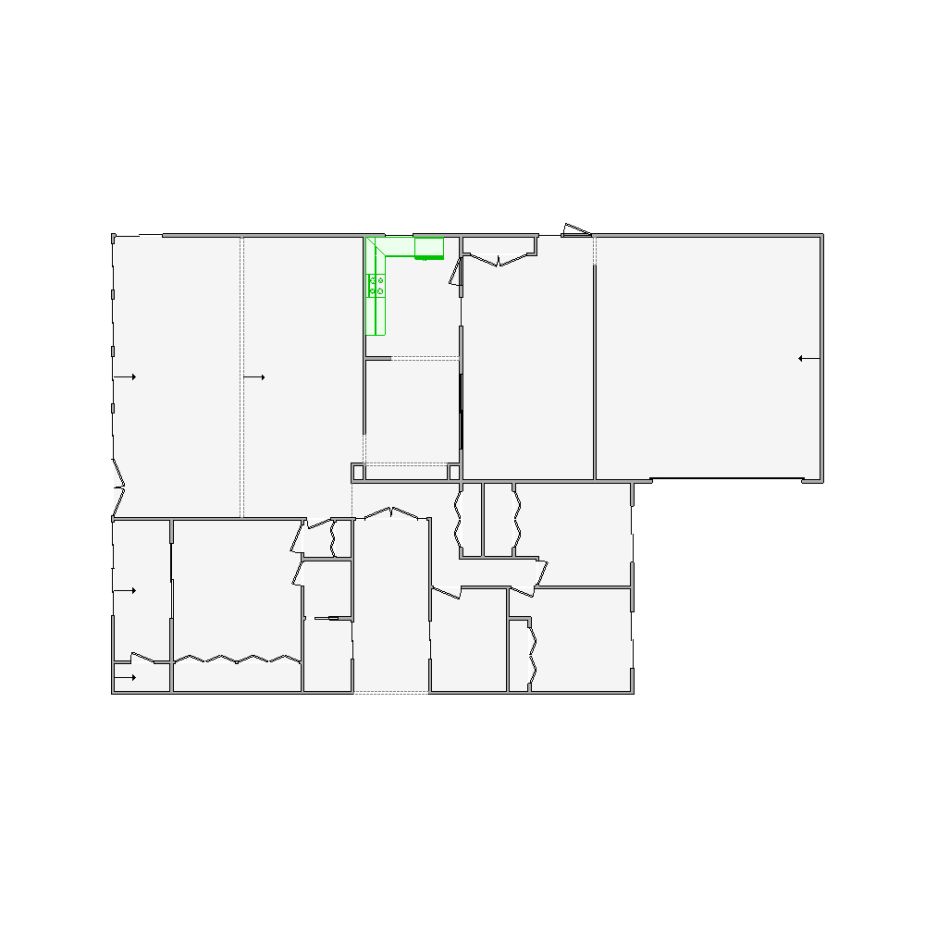 Detailed interior sketch for Xactimate (3001-3500 SF) for damage assessment and restoration. Includes doors, windows, ceilings, kitchen and bathroom symbols.