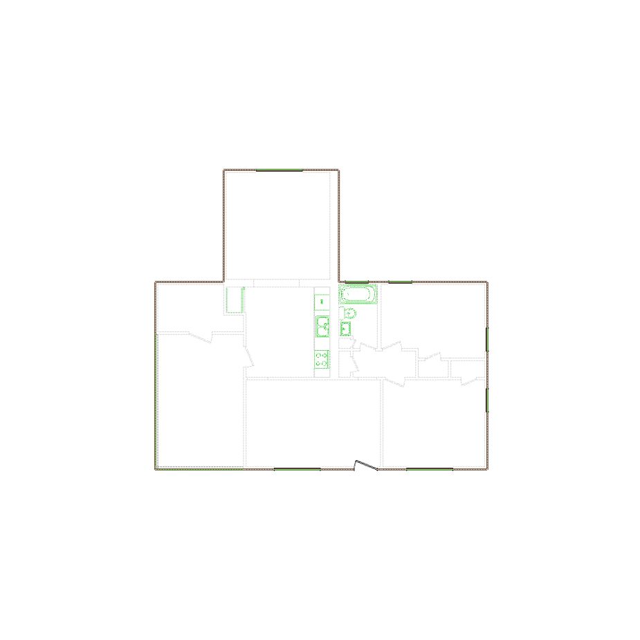 Detailed exterior sketch (1001-1500 SF) based on interior layout provided by the client or created by us. Suitable for siding, paint, and wall estimates.