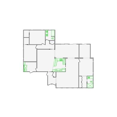 Detailed interior sketch for Xactimate (2001-2500 SF) for damage assessment and restoration. Includes doors, windows, ceilings, kitchen and bathroom symbols.