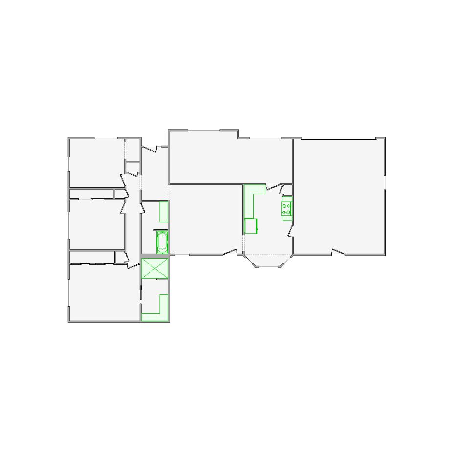 Simple interior sketch for Xactimate (2001-2500 SF). Perfect for partial renovations, such as updating floors, walls, or ceilings, without full detailing.