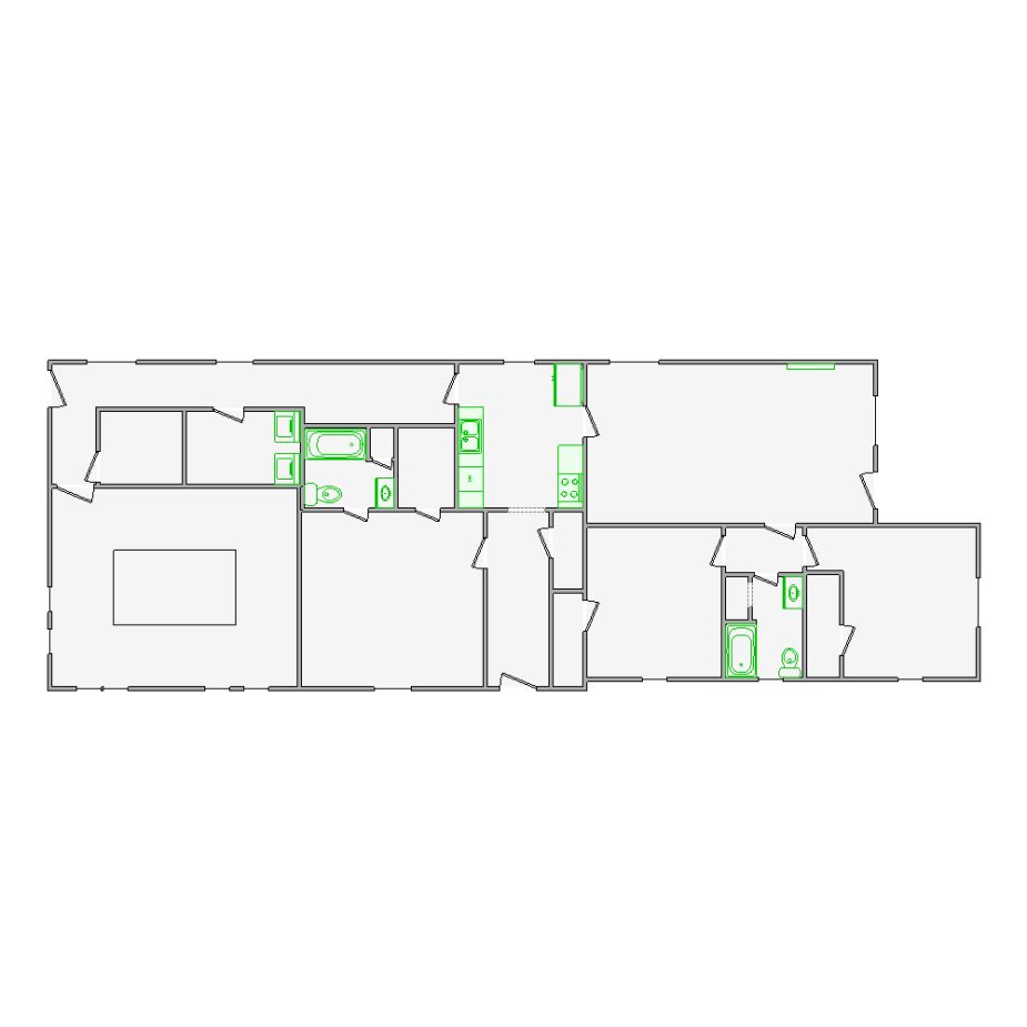 Detailed interior sketch for Xactimate (3501-4000 SF) for damage assessment and restoration. Includes doors, windows, ceilings, kitchen and bathroom symbols.