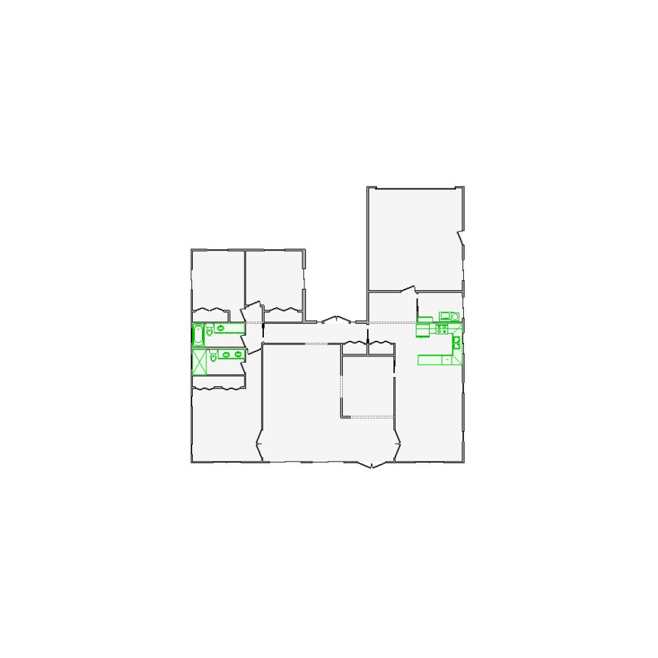 Detailed interior sketch for Xactimate (2501-3000 SF) for damage assessment and restoration. Includes doors, windows, ceilings, kitchen and bathroom symbols.