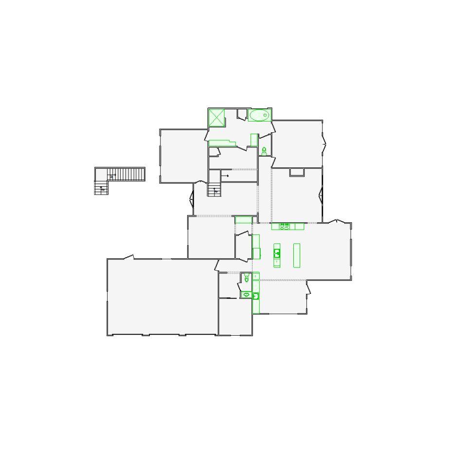 Detailed interior sketch for Xactimate (5001-5500 SF) for damage assessment and restoration. Includes doors, windows, ceilings, kitchen and bathroom symbols.