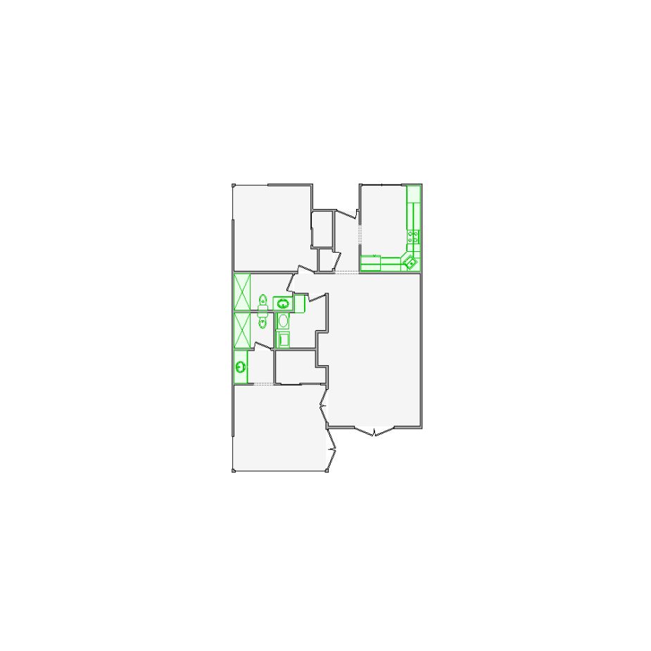 Detailed interior sketch for Xactimate (501-1000 SF) for damage assessment and restoration. Includes doors, windows, ceilings, kitchen and bathroom symbols.