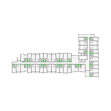 Detailed commercial interior sketch for Xactimate (64001-78000 SF). Accurate layouts for damage assessment, insurance claims, and restoration projects.