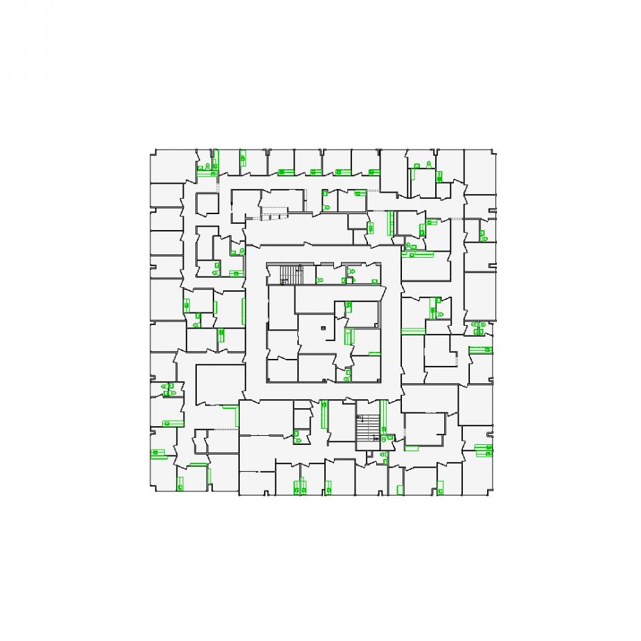 Detailed commercial interior sketch for Xactimate (53001-64000 SF). Accurate layouts for damage assessment, insurance claims, and restoration projects.
