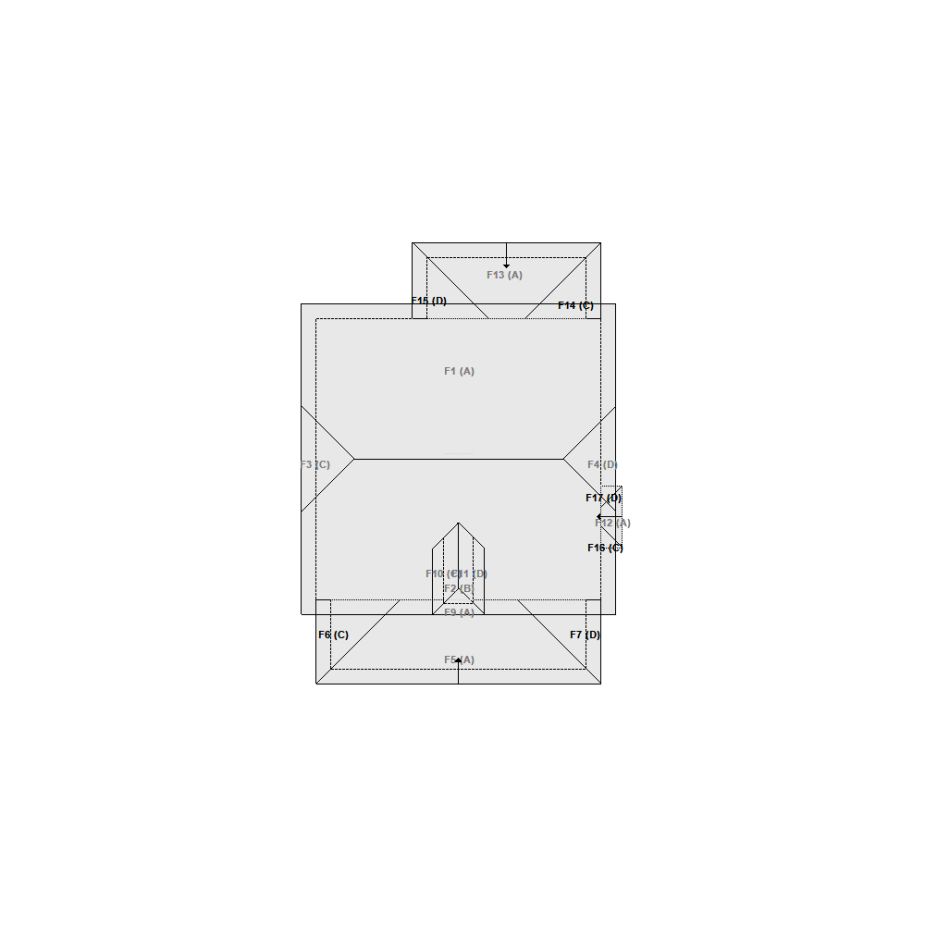 Roof sketch of a residential structure with a roof area (11-20 SQ), ideal for damage assessment and restoration purposes in Xactimate.