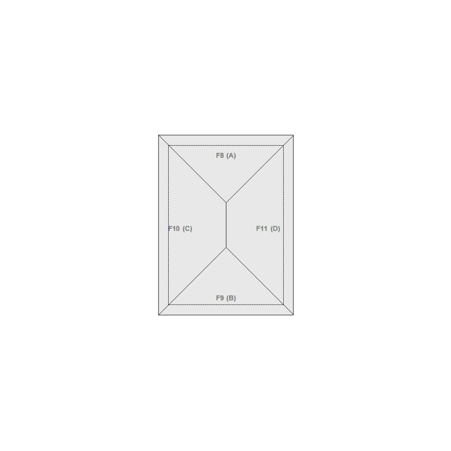Roof sketch of a residential structure with a roof area (1-5 SQ), ideal for damage assessment and restoration purposes in Xactimate.
