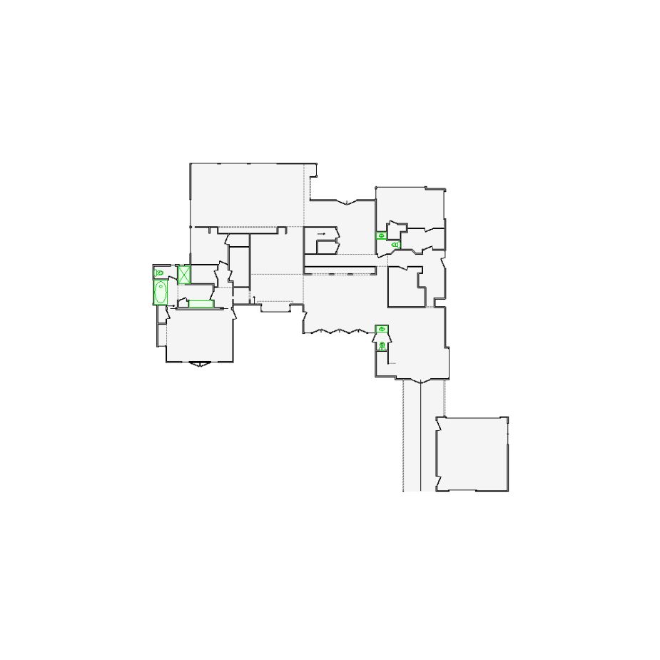 Detailed interior sketch for Xactimate (4501-5000 SF) for damage assessment and restoration. Includes doors, windows, ceilings, kitchen and bathroom symbols.