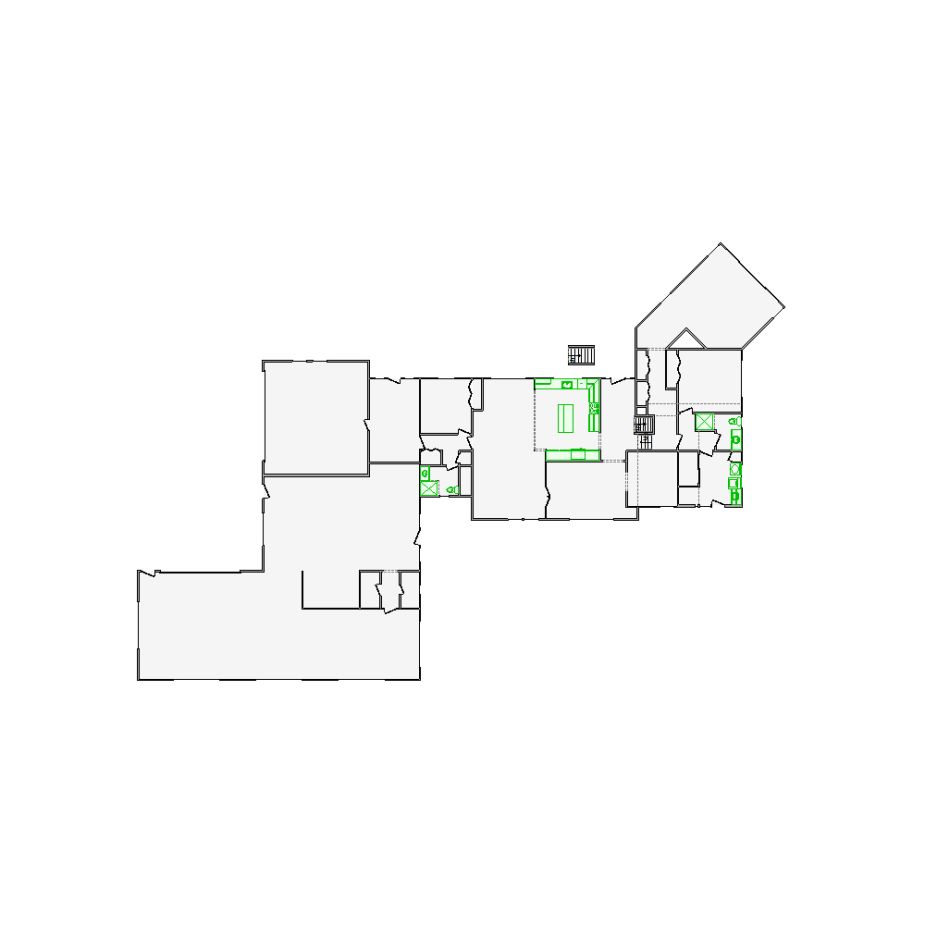 Detailed interior sketch for Xactimate (6001-6500 SF) for damage assessment and restoration. Includes doors, windows, ceilings, kitchen and bathroom symbols.