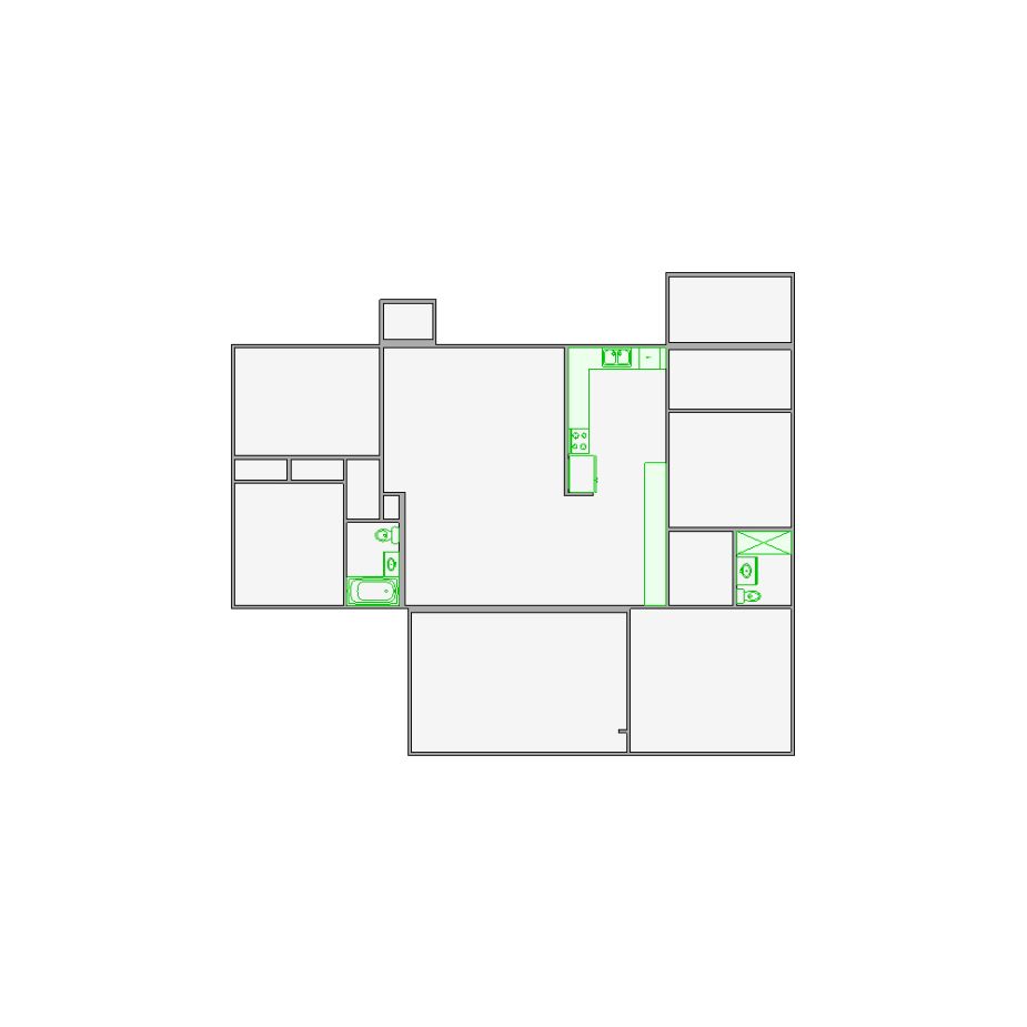 Simple interior sketch for Xactimate (1501-2000 SF). Perfect for partial renovations, such as updating floors, walls, or ceilings, without full detailing.