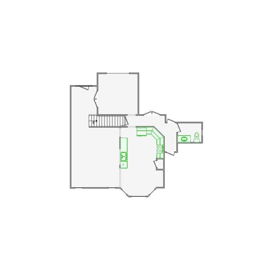 Detailed interior sketch for Xactimate (501-1000 SF) for damage assessment and restoration. Includes doors, windows, ceilings, kitchen and bathroom symbols.