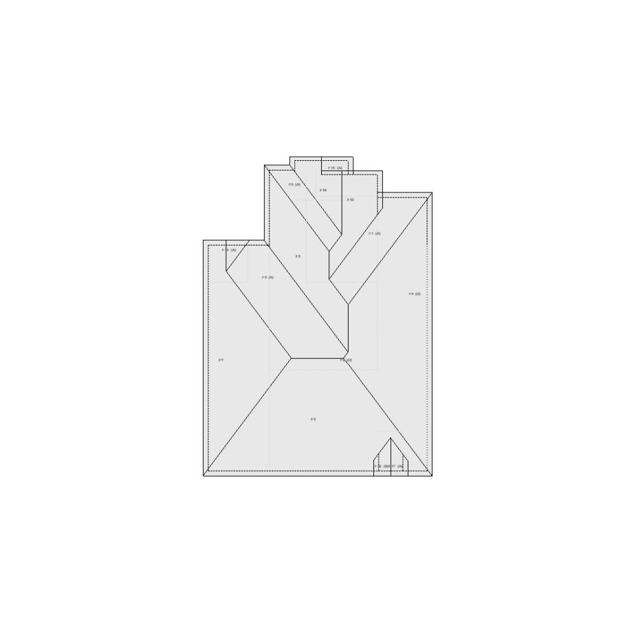 Roof sketch of a residential structure with a roof area (31-40 SQ), ideal for damage assessment and restoration purposes in Xactimate.