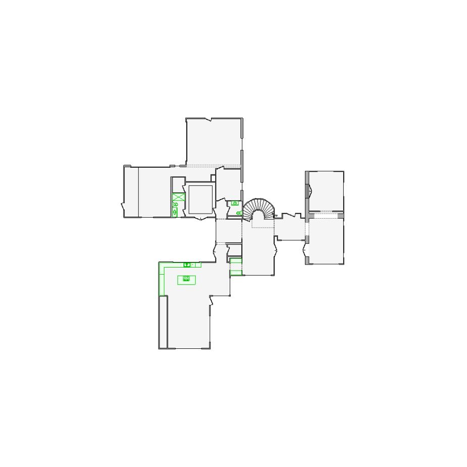 Detailed interior sketch for Xactimate (6001-6500 SF) for damage assessment and restoration. Includes doors, windows, ceilings, kitchen and bathroom symbols.