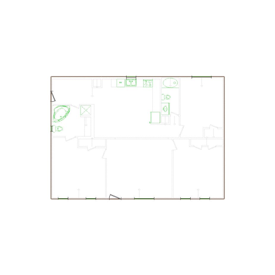 Detailed exterior sketch (1001-1500 SF) based on interior layout provided by the client or created by us. Suitable for siding, paint, and wall estimates.