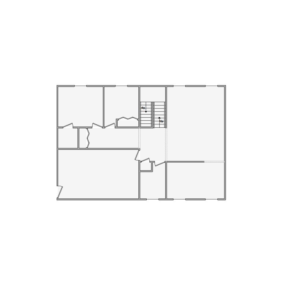 Detailed interior sketch for Xactimate (1001-1500 SF) for damage assessment and restoration. Includes doors, windows, ceilings, kitchen and bathroom symbols.