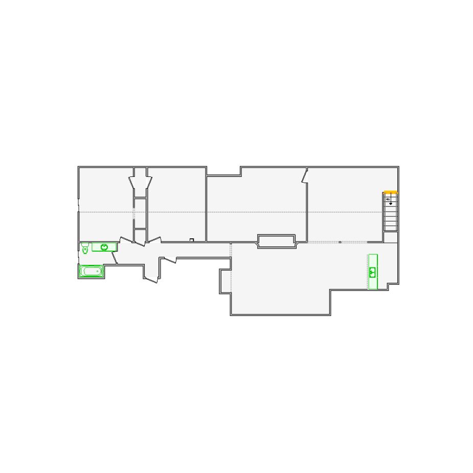 Detailed interior sketch for Xactimate (1501-2000 SF) for damage assessment and restoration. Includes doors, windows, ceilings, kitchen and bathroom symbols.