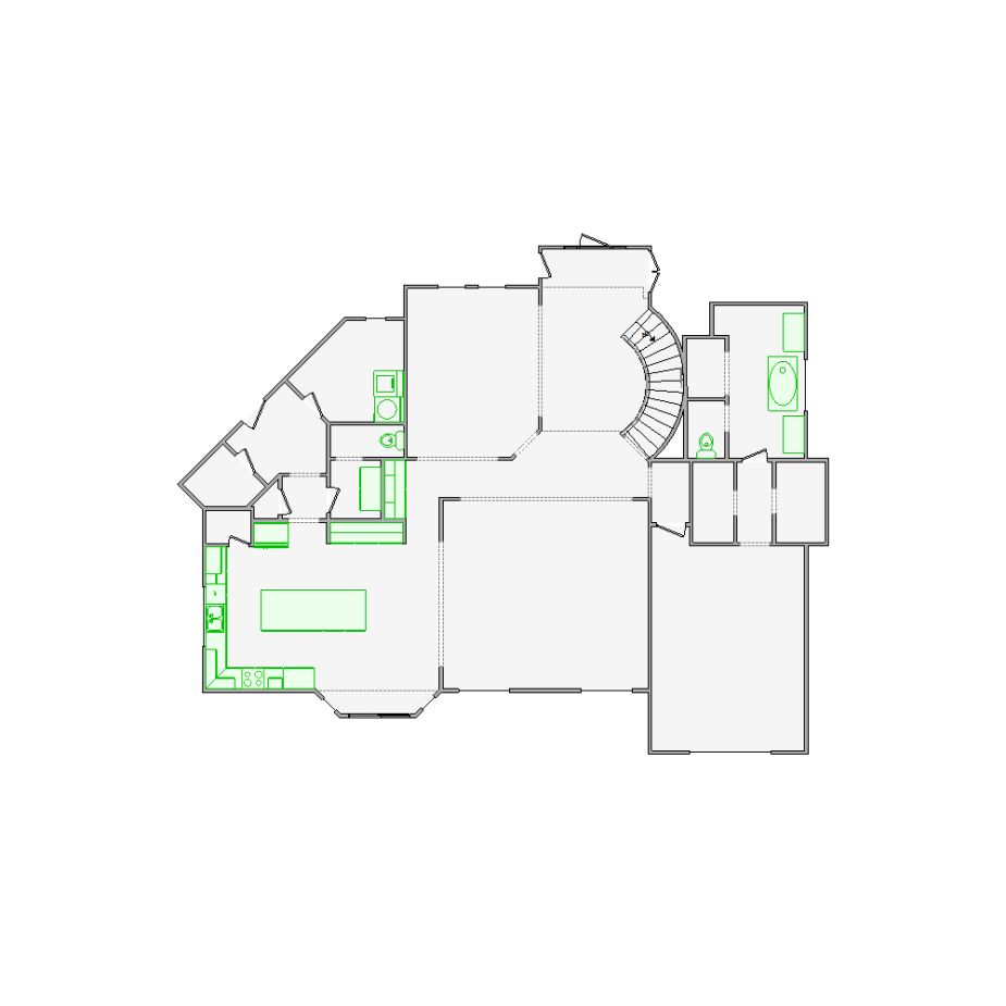 Detailed interior sketch for Xactimate (3501-4000 SF) for damage assessment and restoration. Includes doors, windows, ceilings, kitchen and bathroom symbols.
