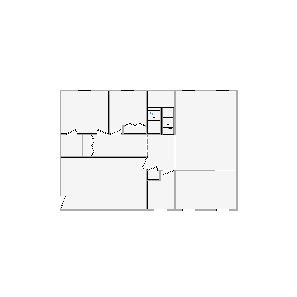 Detailed interior sketch for Xactimate (1001-1500 SF) for damage assessment and restoration. Includes doors, windows, ceilings, kitchen and bathroom symbols.