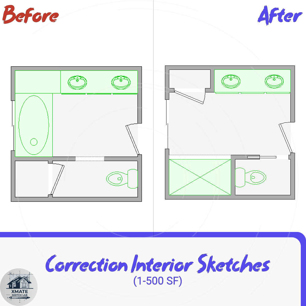 Xactimate sketch service for master bathroom remodel project by XMATE Sketch Lab