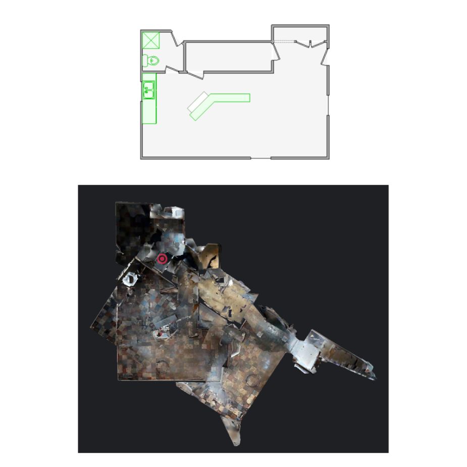 Accurate Xactimate interior sketch despite distorted 3D scan geometry