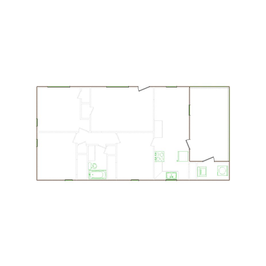 Detailed exterior sketch (1001-1500 SF) based on interior layout provided by the client or created by us. Suitable for siding, paint, and wall estimates.
